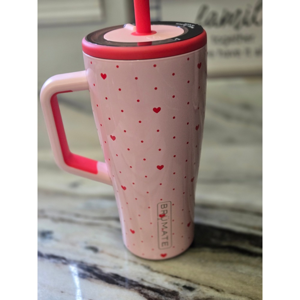 BruMate Era 30oz Tumbler Red Hearts Pink Leakproof Insulated Straw Mug DWER30HRT